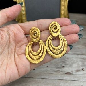 Vintage TAT Brushed Gold Statement Post Earrings